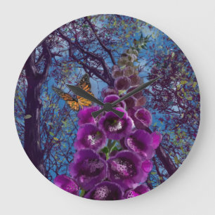 The foxglove and the butterfly large clock