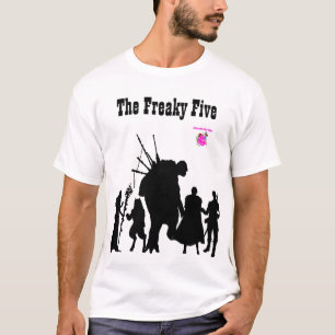 The Freaky Five in black silhouette on white T-Shirt