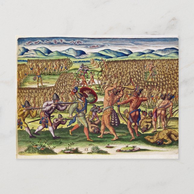 The French Help the Indians in Battle Postcard (Front)