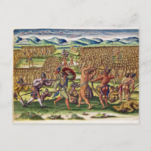 The French Help the Indians in Battle Postcard