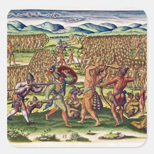 The French Help the Indians in Battle Square Sticker (Front)