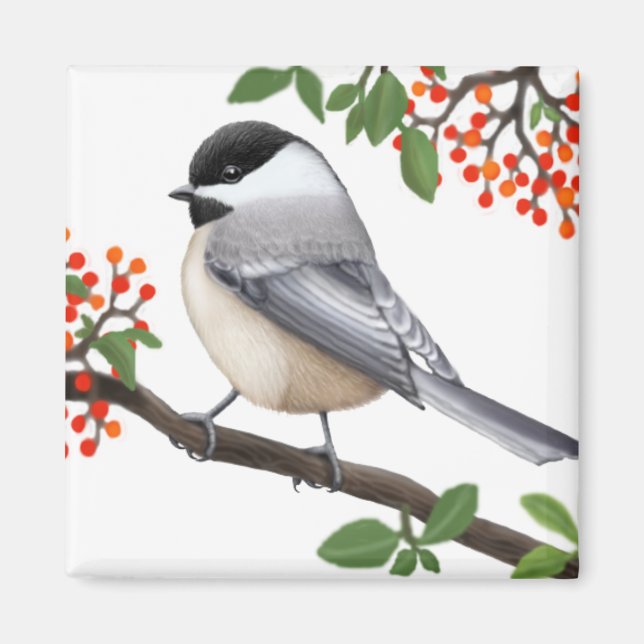 The Friendly Black Capped Chickadee Bird Magnet (Front)
