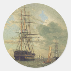 The Frigate at Anchor in the Roads Classic Round Sticker