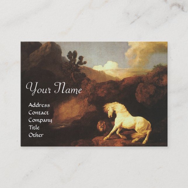 The Frightened White Horse By A Lion Monogram Business Card (Front)
