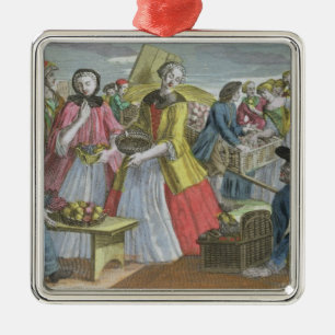 The Fruit Market (coloured engraving) Metal Tree Decoration