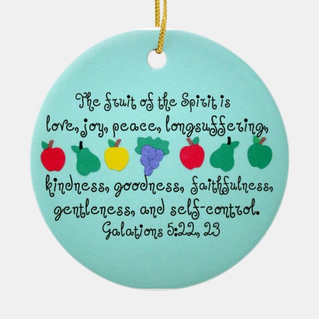 The fruit of the Spirit. Ceramic Tree Decoration (Front)
