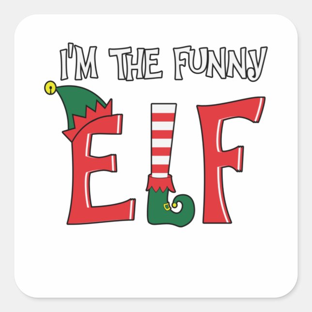 The Funny Elf Family Matching Christmas Pyjamas Square Sticker (Front)