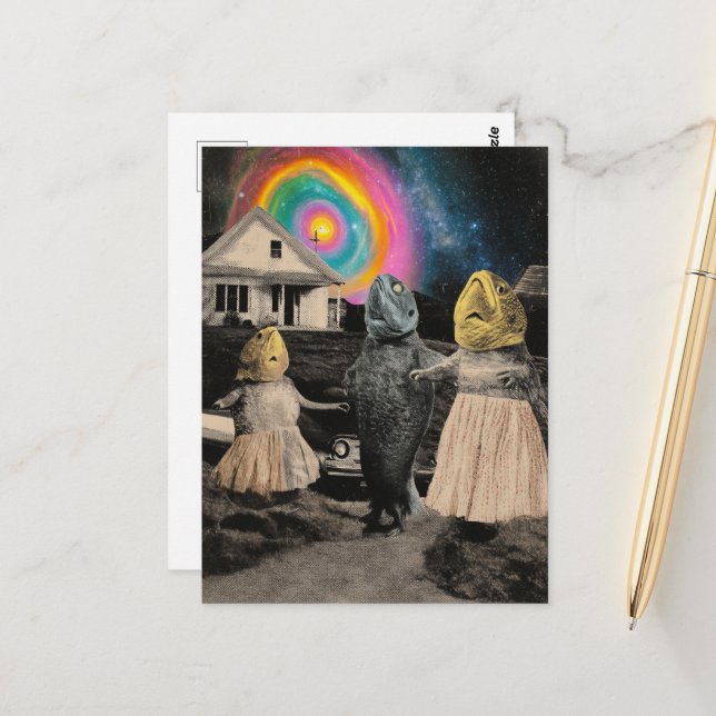 The Funny Surreal Fish Family Postcard (Front/Back In Situ)