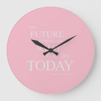 The Future Inspiring Motivational Quote Pink Clock