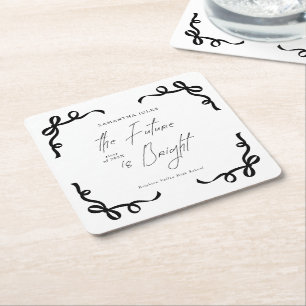 The Future is Bright Bow Script Graduation Party Square Paper Coaster
