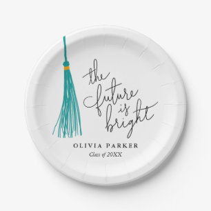The Future Is Bright Grad Party Green Tassel Paper Plate