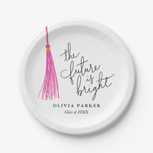 The Future Is Bright Grad Party Pink Tassel Paper Plate