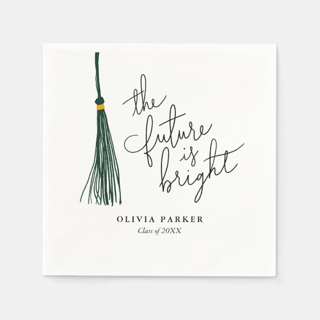 The Future is Bright Graduation Green Tassel Napkin (Front)