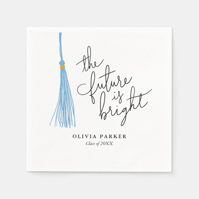 The Future is Bright Graduation Light Blue Tassel Napkin (Front)