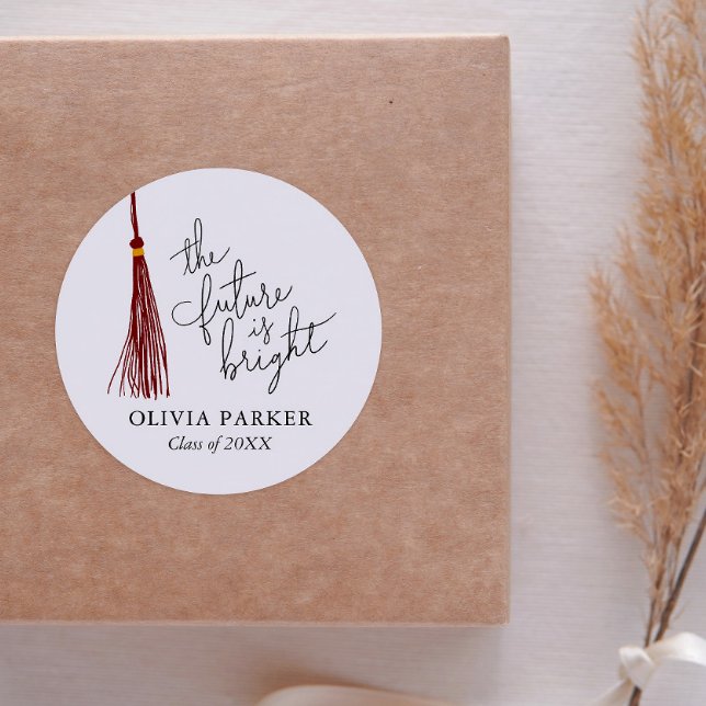 The Future Is Bright Graduation Maroon Tassel Classic Round Sticker (Creator Uploaded)