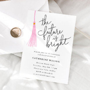 The Future Is Bright Light Pink Graduation Party Invitation