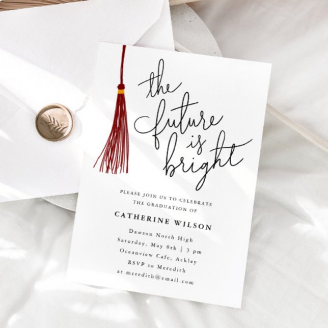 The Future Is Bright Maroon Graduation Party Photo Invitation (Creator Uploaded)