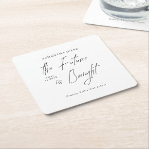The Future is Bright Script Graduation Party Square Paper Coaster