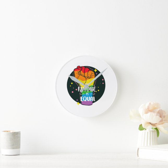 The Future Is Equal Raised Fist Round Clock (Home)