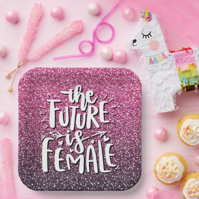 THE FUTURE IS FEMALE CUSTOM GLITTER TYPOGRAPHY PAPER PLATE (Party)
