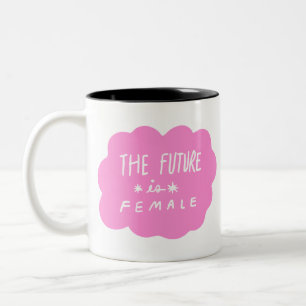 The future is female sticker collage pink Two-Tone coffee mug