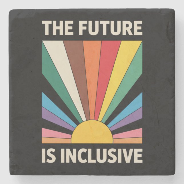The Future Is Inclusive LGBTQ Pride Ally Rainbow Stone Coaster (Front)