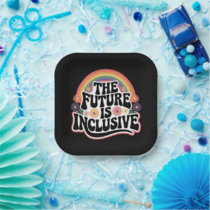 The Future is Inclusive Rainbow LGBTQ Flag Gay Paper Plate