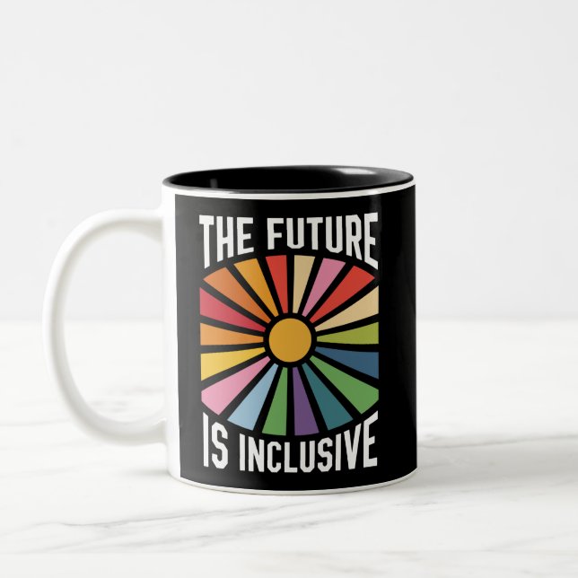 The Future is Inclusive Rainbow Pride Trans Rights Two-Tone Coffee Mug (Left)