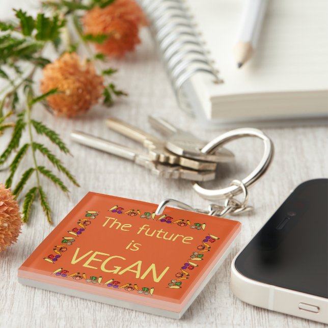 The future is VEGAN, colourful vegetables Key Ring (Front Right)