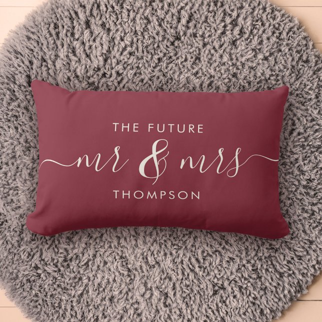 The Future Mr and Mrs Elegant Script Burgundy Red Lumbar Cushion (Creator Uploaded)