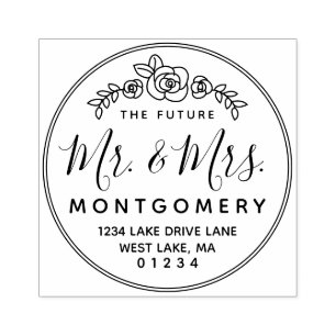 The Future Mr. & Mrs. Floral Rose Return Address Rubber Stamp