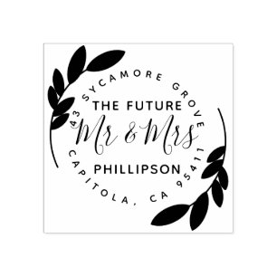 The Future Mr & Mrs Modern Wreath & Rustic Script Rubber Stamp