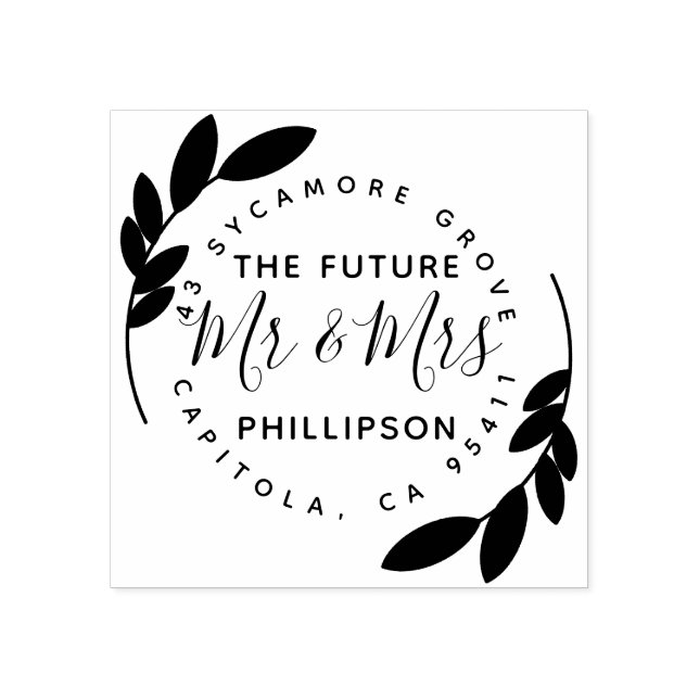 The Future Mr & Mrs Modern Wreath & Rustic Script Rubber Stamp (Imprint)