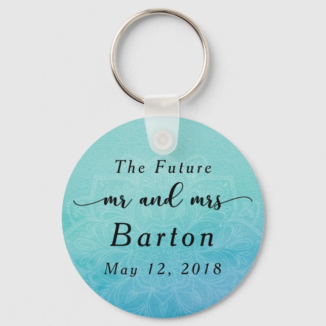 "The Future Mr. & Mrs" Teal & Blue Mandala Key Ring (Front)