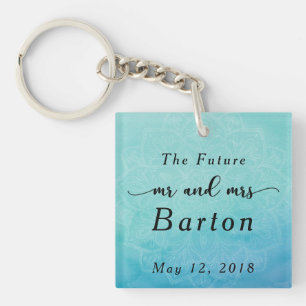 The Future Mr & Mrs Typography Teal & Blue Mandala Key Ring