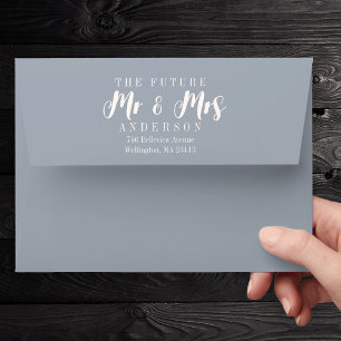 The Future Mrs and Mr 5x7 Return Address Dust Blue Envelope