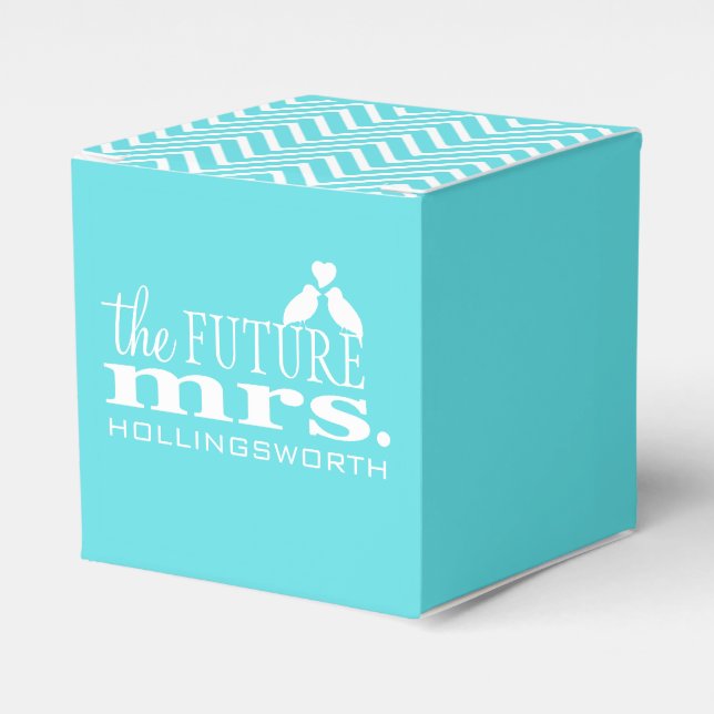 The Future Mrs. Aqua Blue Chevron Bridal Shower Favour Box (Front Side)
