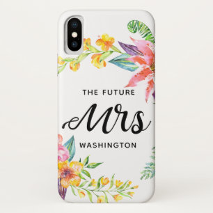 The Future Mrs Script Tropical Flowers Watercolor iPhone X Case