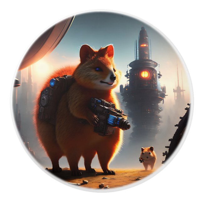 The Futuristic Quokka Soldier,  Ceramic Knob (Front)