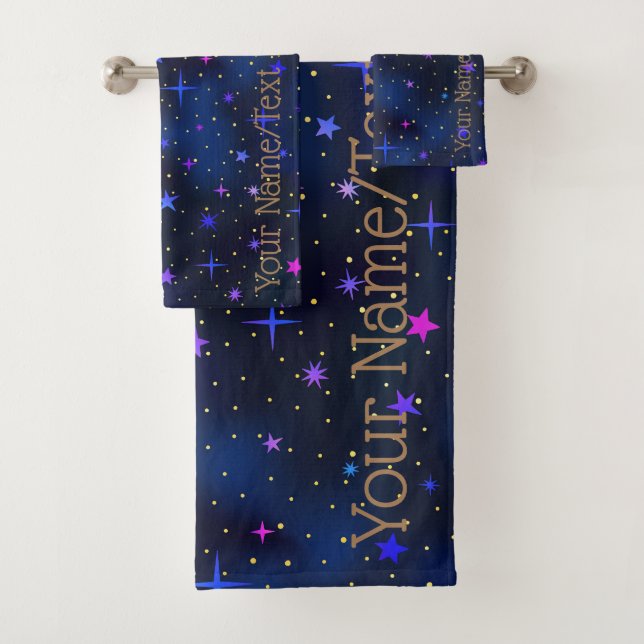 The Galaxy Stars Midnight Blue Bath Towel Set (Insitu)