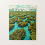 The Gambia Illustration Travel Art Vintage Jigsaw Puzzle<br><div class="desc">The Gambia retro vector travel design. The Gambia,  Africa’s smallest mainland country,  offers lush river landscapes,  vibrant markets,  and golden beaches along the Atlantic coast.</div>