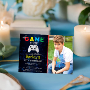 The Game Is On! Custom Photo Video Game Birthday Invitation