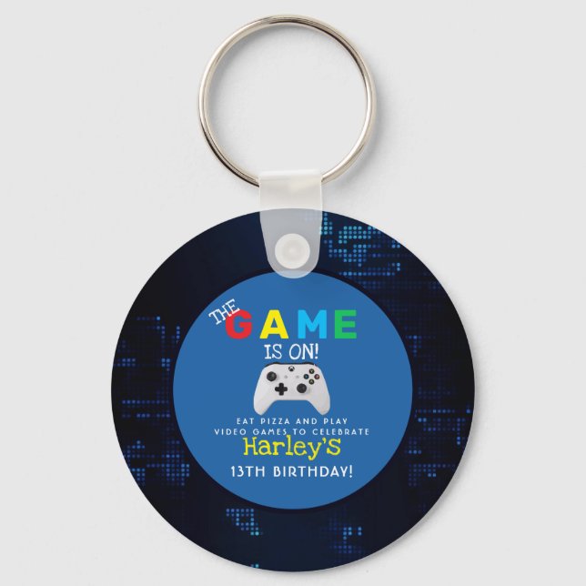 The Game Is On! Custom Photo Video Game Birthday Key Ring (Front)