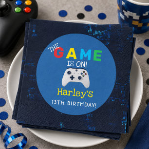 The Game Is On! Custom Photo Video Game Birthday Napkin