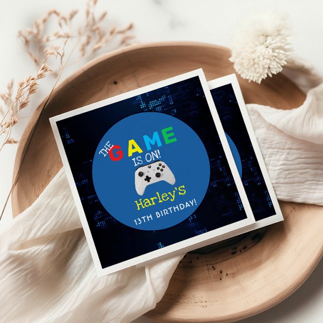 The Game Is On! Custom Photo Video Game Birthday Napkin (Creator Uploaded)