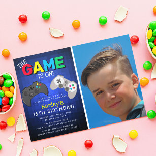 The Game Is On! Photo   Video Game Birthday Invitation