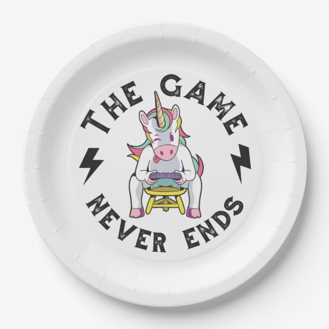 The Game never ends for Unicorns Paper Plate (Front)
