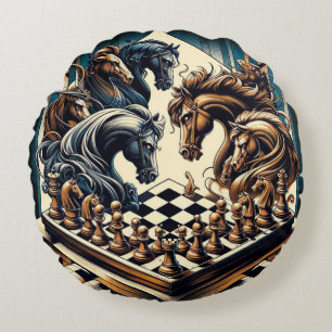 The game of knights – chess meets fantasy round cushion