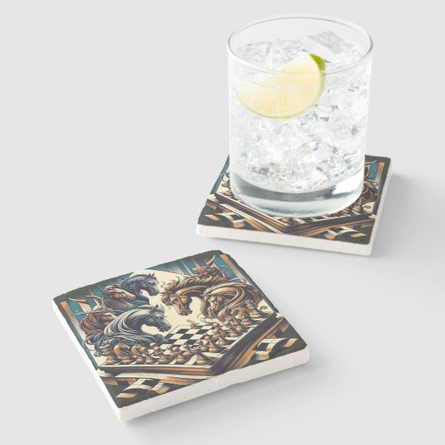The game of knights – chess meets fantasy stone coaster (Side)