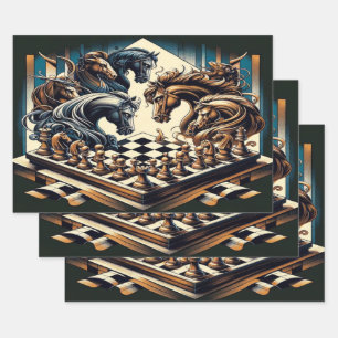 The game of knights – chess meets fantasy wrapping paper sheet